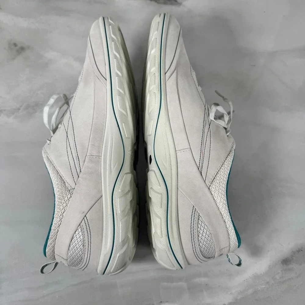 Ecco Leather Sneakers Off-White Teal Lace Up Comfort Casual EU 42 US 11/11.5‎